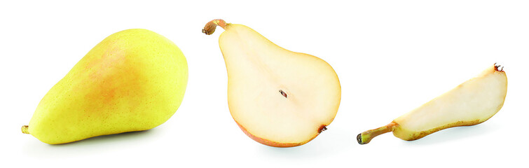 Wall Mural - Yellow pear. Whole and sliced isolated on white