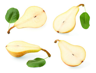 Wall Mural - Yellow pear. Halves isolated on white, set