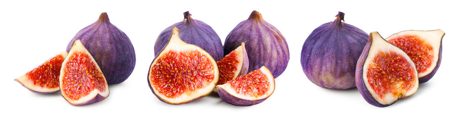 Wall Mural - Fresh sweet figs isolated on white, set. Whole and sliced