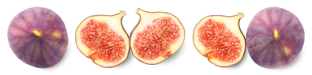Wall Mural - Fresh sweet figs isolated on white, set. Whole and halves