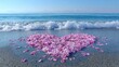 © Ferman Bagus Istuhri - Heart shape of pink petals on shoreline with ocean waves