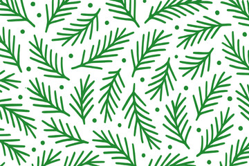 Wall Mural - Pine tree branches creating a seamless pattern, symbolizing christmas, winter, and holidays, on a transparent background