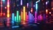 © Undersea - Colorful glowing audio equalizer bars in rainbow colors on reflective surface with bokeh lights and neon effect. Modern music visualization concept.