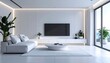 © Rame - Modern white living room interior design with large window