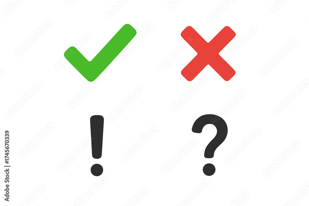 Check Mark Icon Set Green OK Tick Red X Cross Exclamation Point And Check Mark Icon Set Green OK Tick Red X Cross Exclamation Point And