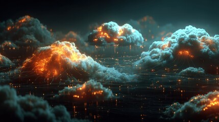 Wall Mural - Abstract Visualization of Cloud Computing Network with Dynamic Effects