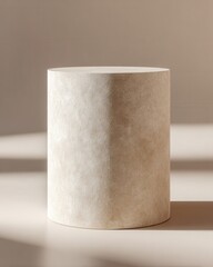 Wall Mural - Empty Cylindrical Stone Pedestal on Neutral Background with Light
