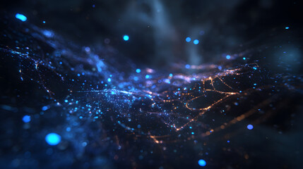Wall Mural - A mesmerizing view of abstract cosmic connections with glowing blue and orange lights, creating a sense of depth and infinity.