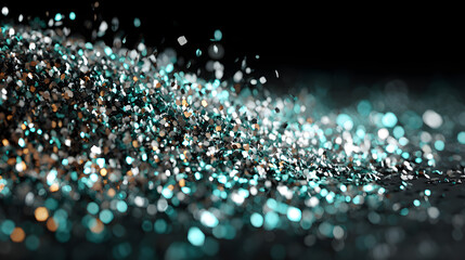 Wall Mural - A dazzling mix of teal, silver, and gold glitter particles with a shimmering effect, creating a festive and vibrant mood.