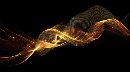 Wall Mural - Abstract golden wave pattern with flowing lines on a dark background, creating a dynamic and captivating visual.