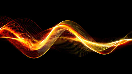 Wall Mural - Dynamic abstract waves of golden and red light against a black background, creating a sense of movement and energy.