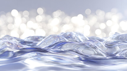 Wall Mural - Translucent waves of water create a serene and tranquil atmosphere with sparkling bokeh in the background.