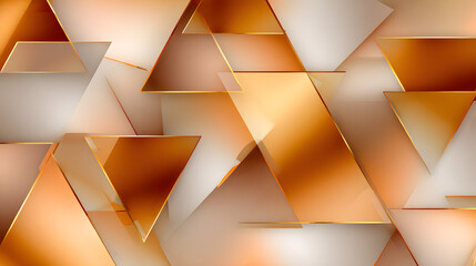 Wall Mural - Geometric abstract composition featuring layered golden triangles on a warm background.