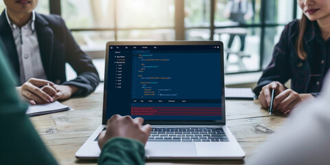 Software development programming on computer screen for brisk application and program coding