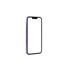 Modern purple smartphone with a blank white screen on transparent background