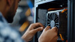 © photo for everything - Person installs graphics card into a custom-built computer. The image shows a repair of the computer's hardware and its ventilation system.