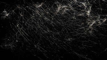Delicate, intricate spiderweb glistens with light against a dark background.