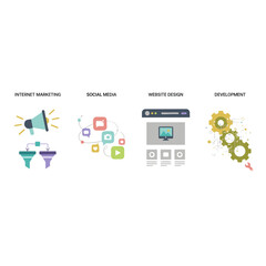 A collection of web page design templates for internet marketing, social media, and website design and development, featuring modern vector illustration concepts for both web and mobile sites