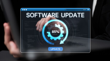 Wall Mural - Knowledge upgrade and software update, digital skills improvement, competitive advantage, continuous learning, and staying up to date with latest technology and software trends. Spline