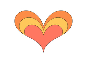 Wall Mural - Groovy retro heart in orange and yellow tones with pop symbol style. Playful groovy element adds love flair, ideal as trendy sticker or graphic for modern y2k or nostalgic design concepts.