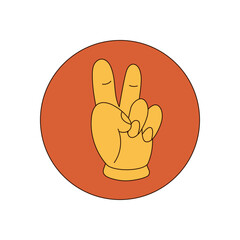 Wall Mural - Groovy retro yellow hand sign as flat sticker label. Hippie symbol with positive and vintage style, circular package mark and y2k lid accent in vibrant color, ideal for sticker or label use.