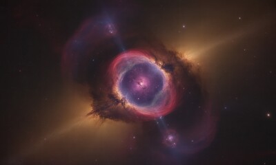 Wall Mural - Cosmic nebula, swirling hues of deep space.  A central, vibrant core is surrounded by swirling, colorful nebulae, scattered stars, and dark voids