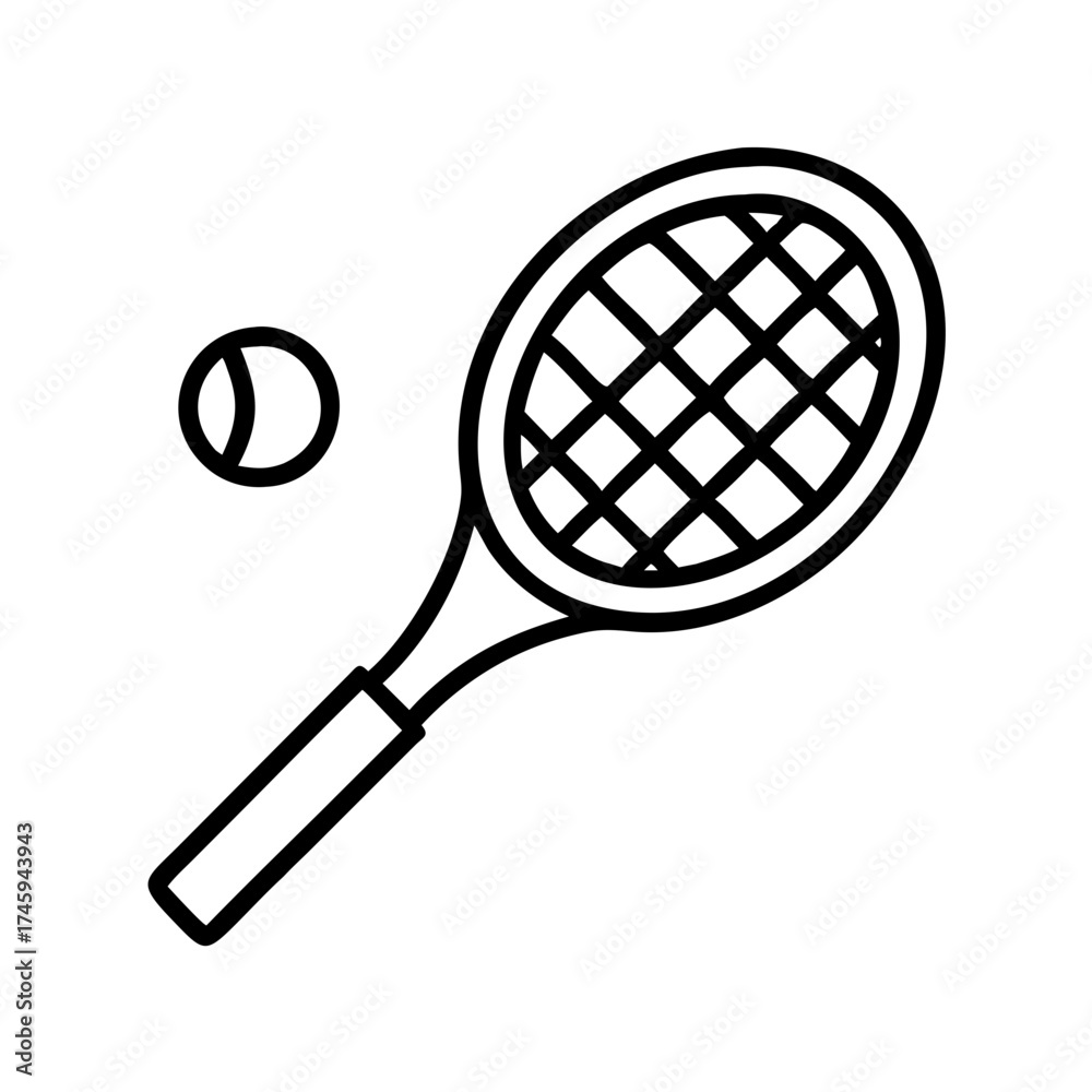 Vector art of tennis racket and ball outline, a classic sports ...