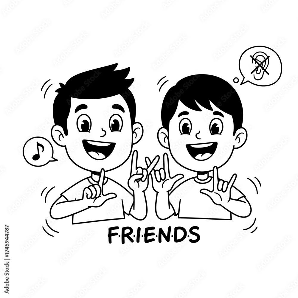 Friends In Sign Language Two Happy Boys Signing the Word