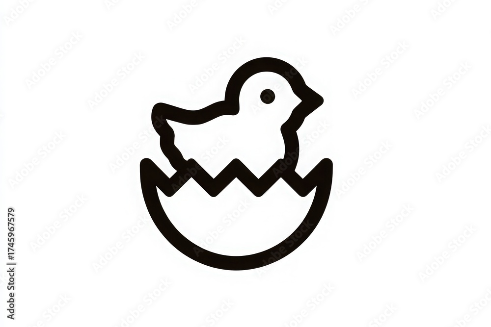 A simple design shows a duckling emerging from a cracked eggshell. The illustration focuses on the adorable chick and the broken shell, symbolizing new beginnings.