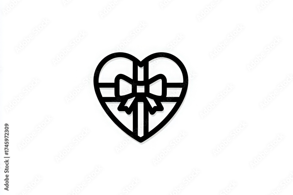 The design features a black outline of a heart-shaped gift box with a ribbon, symbolizing love and celebration. It captures the essence of giving presents for special occasions.