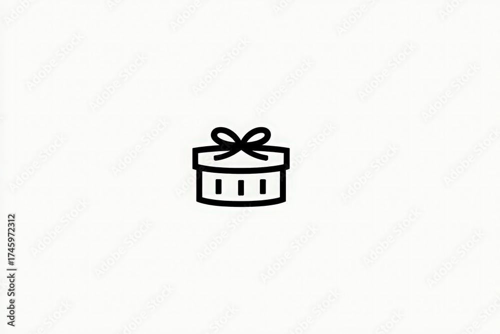 The illustration shows a gift box tied with a ribbon in a clean black outline style. The box appears centered on a plain white background, emphasizing its design.