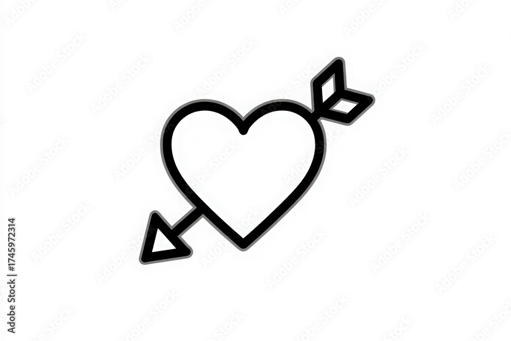 A bold outline of a heart pierced by an arrow symbolizes love and affection. This design is ideal for greeting cards, decorations, or art projects celebrating romance.