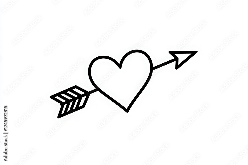 This design features a basic outline of a heart with an arrow piercing through it, representing love and passion. The artwork is minimalistic and clear, suitable for various romantic themes.
