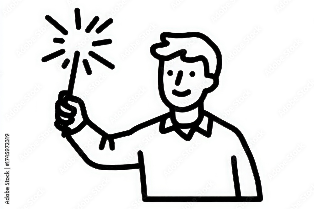 A young person smiles while holding a sparkler during a festive event, surrounded by darkness. The sparkler emits bright sparks, adding excitement to the atmosphere of celebration.