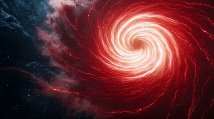 Wall Mural - The image showcases a mesmerizing celestial vortex, dominated by a fiery red swirl against a dark blue nebula, evoking an impression of cosmic energy and interstellar phenomena.