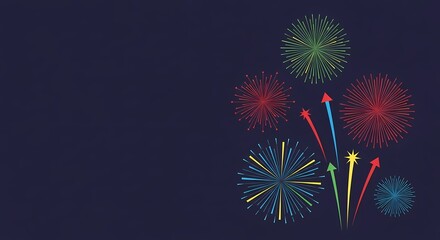 Colorful fireworks exploding on dark blue background