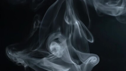 Poster - Atmospheric close-up shot of ethereal white smoke gracefully flowing and swirling against a dark background with soft, moody lighting creative, meditation, moody