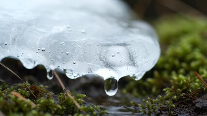 Wall Mural - Detailed view of ice slowly melting and dripping in a pristine natural environment texture, climate, slow
