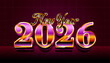 © Hael.IDN - Retro futuristic New Year 2026 banner design with vibrant purple and gold metallic typography