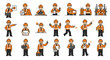 © aan - A collection of vector illustrations showcases various construction worker actions and poses, perfect for design and industry-related projects.