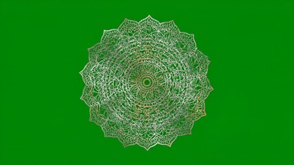 Wall Mural - Hypnotic, intricate geometric mandala pattern slowly rotating and expanding on a solid green screen for mesmerizing visual effects template, modern, dynamic