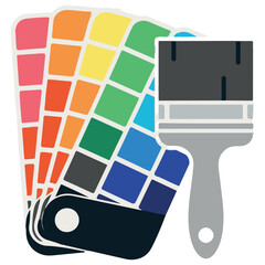 Vector illustration of a responsive web design concept with a mobile phone and laptop displaying a color palette and guide set