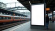 © Folktail Design - Mock up Vertical advertising billboard lightbox with empty digital screen on railway station.