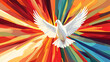 © Thai - White dove with open wings isolated on soft background, symbol of the Holy Spirit, peace, purity, and divine blessing, with ample copy space for inspirational text.