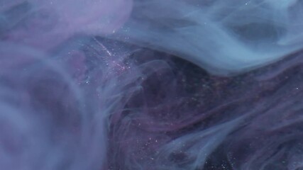 Wall Mural - Haze swirl. Sparkling fluid. Blue purple shiny whirl twist paint flow. Art mist blur color water fantasy blend on black background.