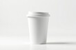 © Andrew505 - Blank white paper coffee cup mockup with lid for logo and branding design, isolated on a clean studio background.