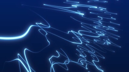 Wall Mural -  line flow up and fly through moving in cyberspace concept. Big data stream line data transmission 3d futuristic 4K motion loop background.