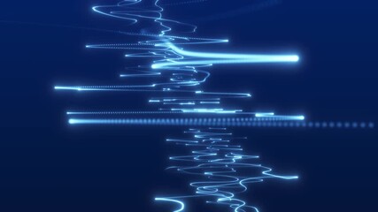 Wall Mural -  line flow up and fly through moving in cyberspace concept. Big data stream line data transmission 3d futuristic 4K motion loop background.