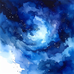 Wall Mural - An abstract blue background with light and deep blue clouds like the night sky ocean