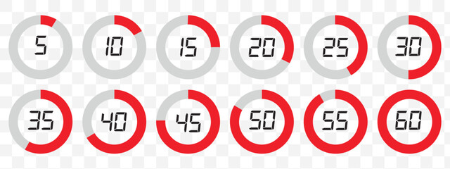 Wall Mural - circular red and gray timer icons showing 5 to 60 minutes in increments used for countdown or tracking
